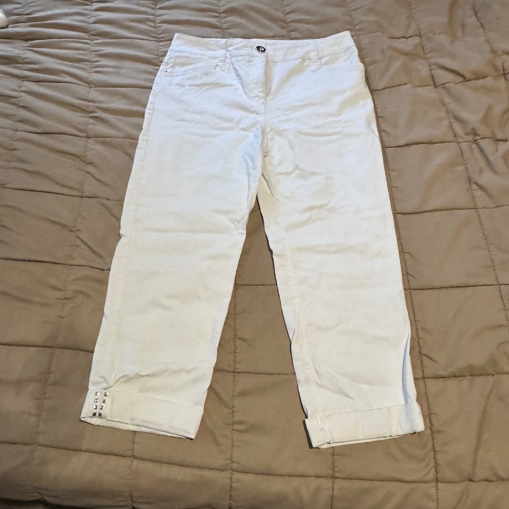 Style & Co Women's Capri Pants Cropped Studded Cuff Casual Beige Size 8